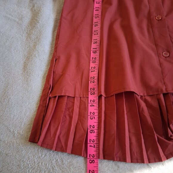 Cotidie Women's M Brick Terracotta Adeline Long Sleeve Button Down Pleated Top - Picture 13 of 13